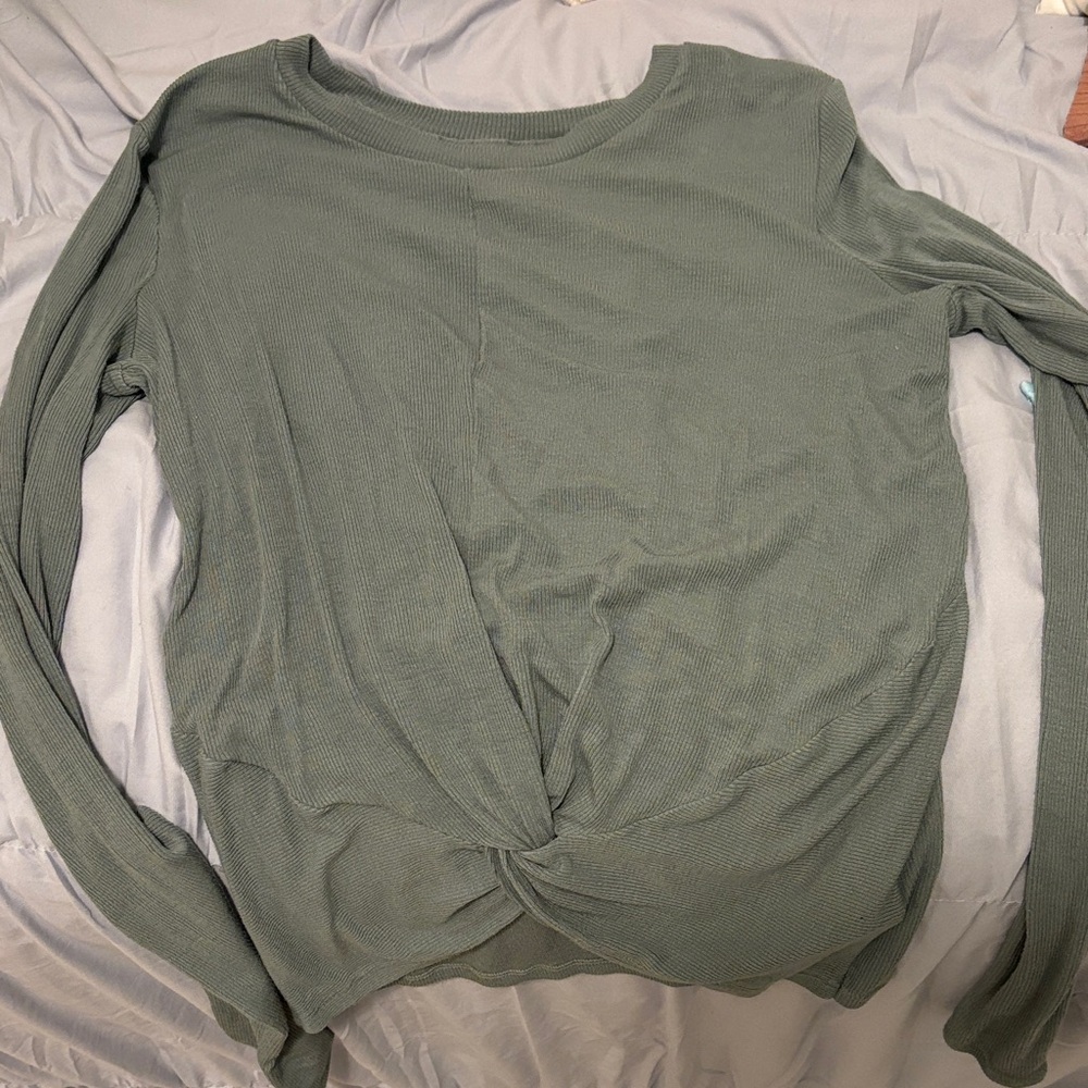 Athleta Kids Green Long Sleeve Twist Top